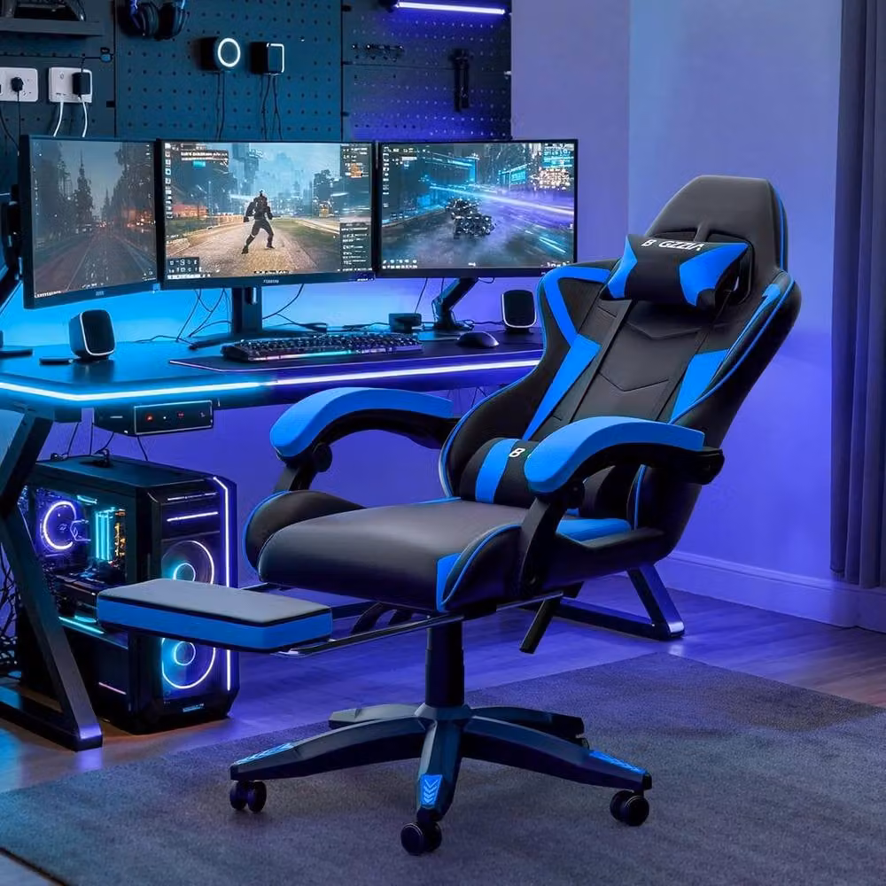 Gartistgo Ergonomic Gaming Chair in Blue with Footrest, Headrest and Armrests – 6