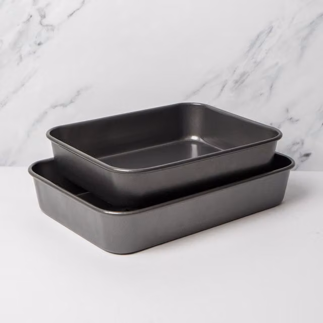 MasterClass Non-Stick Rectangular Roasting Pan Set in Grey, W/D/H: 39 x 28 x 7 cm and 34 x 26 x 7 cm