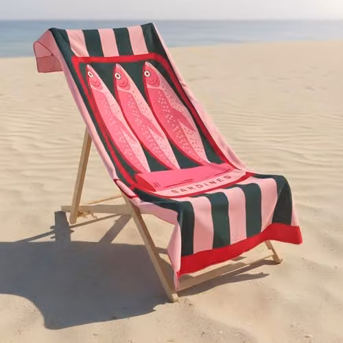 OHS Striped Sardine Print Microfibre Beach Towel, Pink and Green, W: 71 cm, L: 152 cm