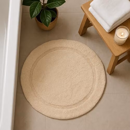 Allure Bath Fashions Round 100% Cotton Non-Slip Bath Mat in Sand/Beige, Diameter: 65 cm – 2