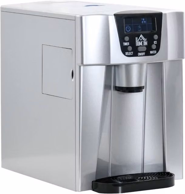 Rolipo Countertop Ice Maker and Water Dispenser, 3L, Silver Stainless Steel with Digital Display and Timer – 1