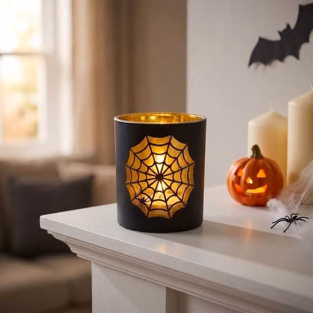 Garden Greatness Bewitching Cobweb Glass Tealight Holder in Black