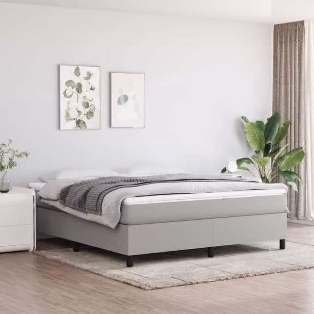 Berkfield Home Upholstered Box Spring Bed Frame in Grey, W/D/H: 180 x 200 cm