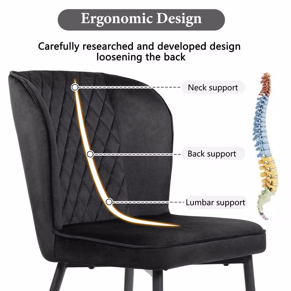 Rolipo Modern Black Velvet Dining Chairs Set of 2 with Metal Legs – 4