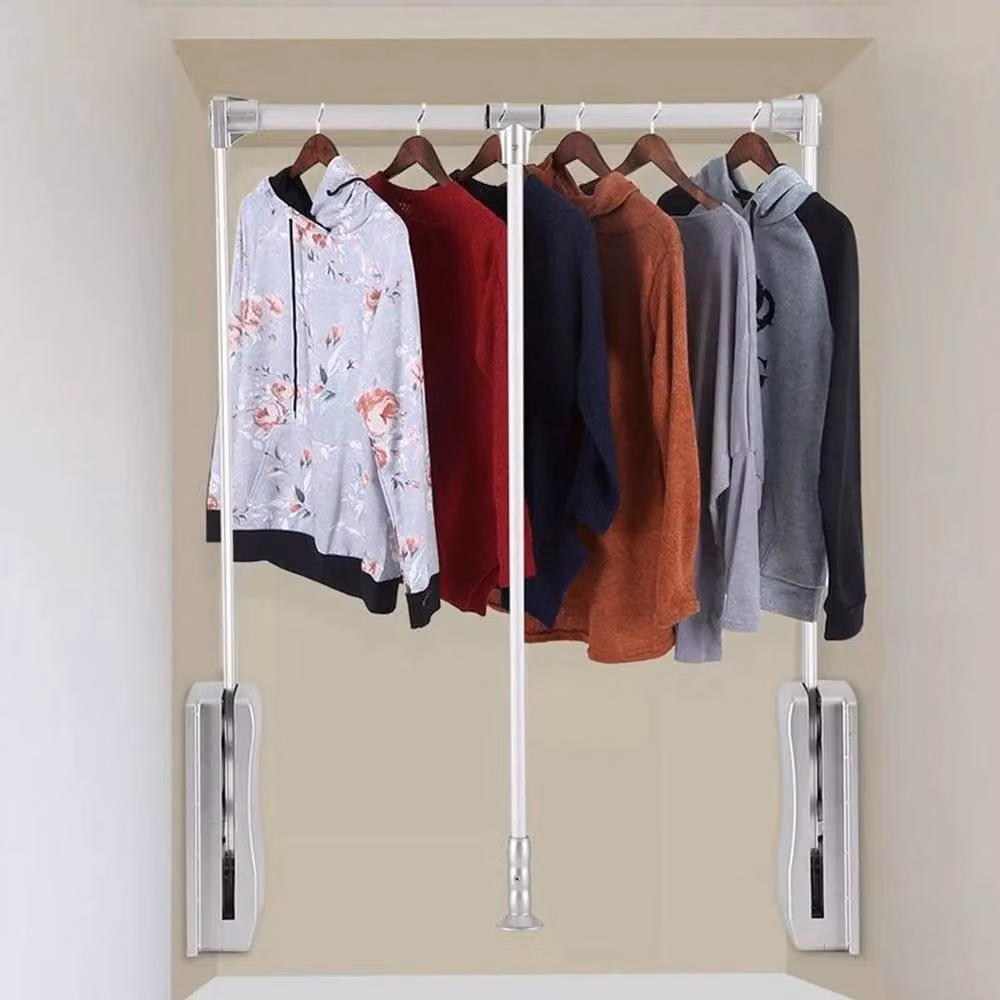 Hinsinc Adjustable Pull Down Wardrobe Rail in Metallic Silver, 700-930mm – 2