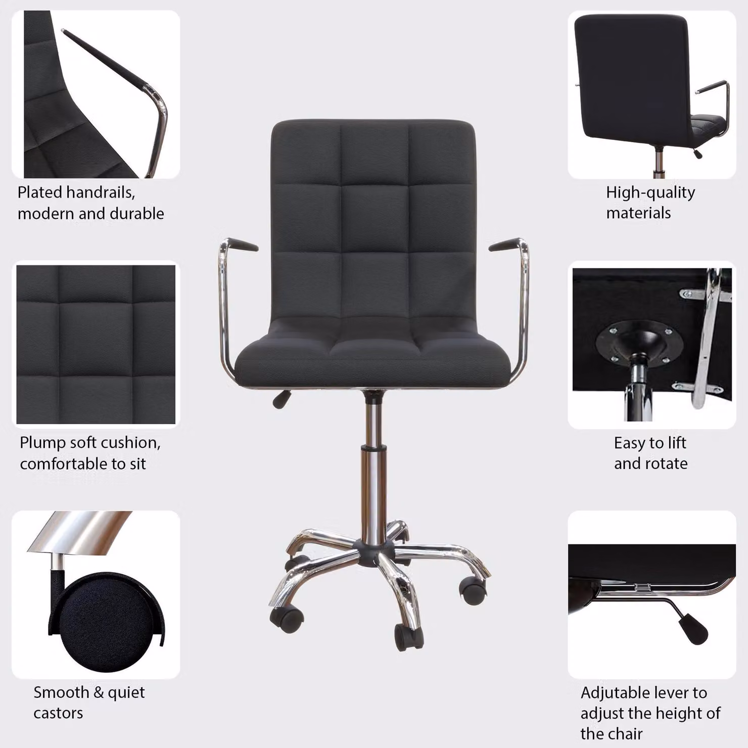 Vida Designs Calbo Ergonomic Adjustable Fabric Armchair in Black – 3