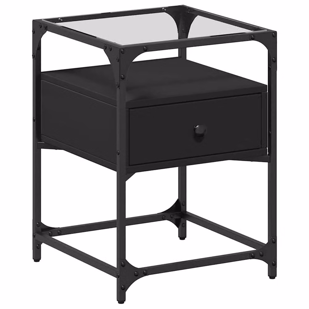 Berkfield Home Set of 2 Black Bedside Cabinets with Mirror Top, W/D/H: 40 x 40 x 55 cm – 5