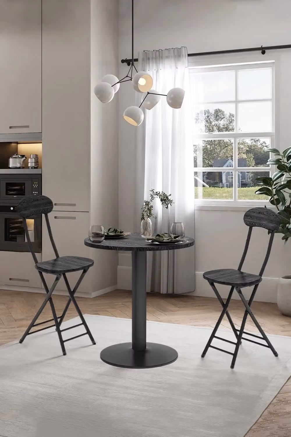Livingandhome 3-Piece Round Bistro Dining Set with 2 Folding Chairs in Black – 2
