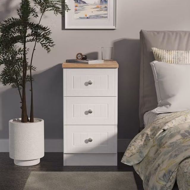 2 U Norton 3 Drawer Bedside Cabinet in White, Ready Assembled – 1