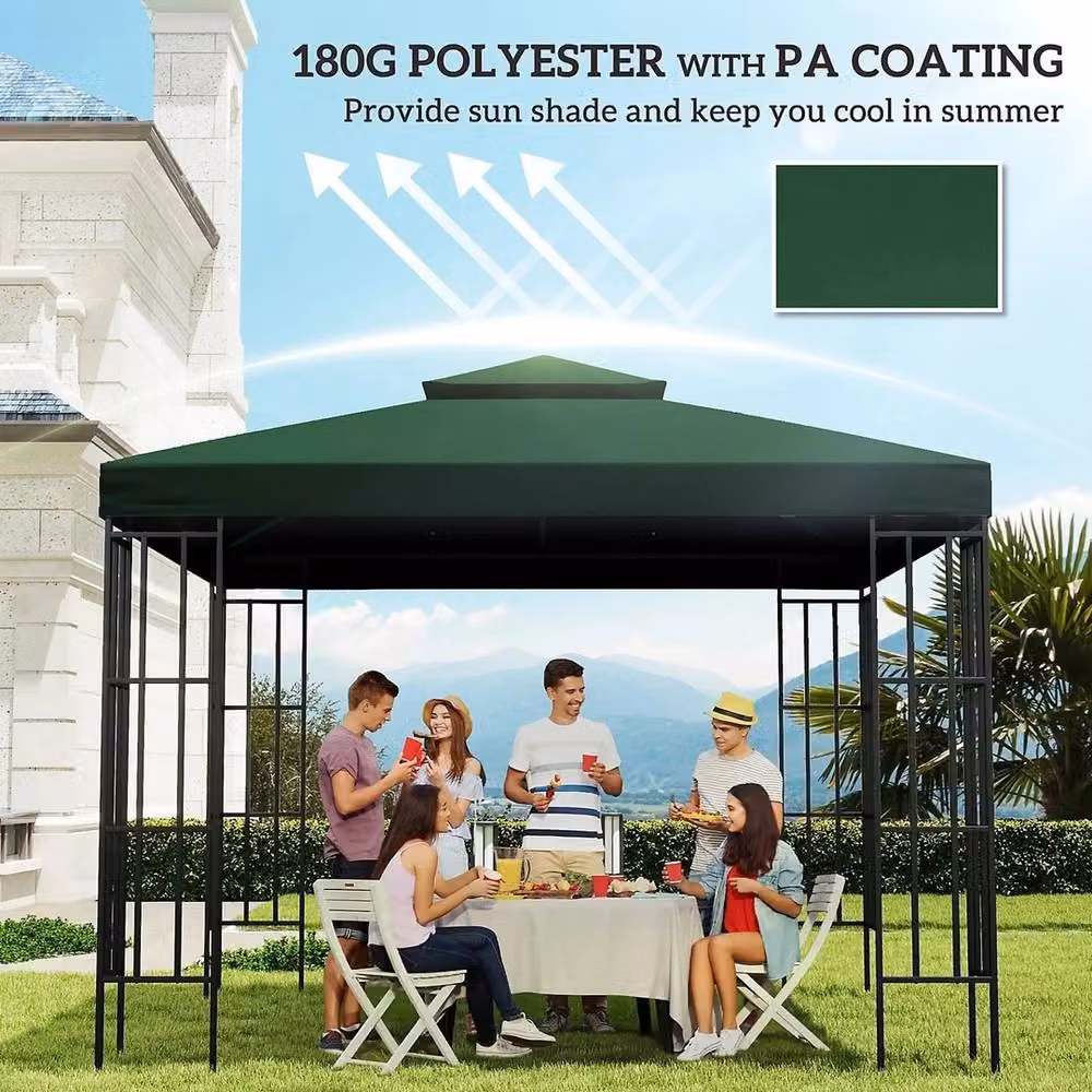 NESTLUNE Green 2-Tier Gazebo Replacement Canopy Roof Tent Top Cover, Polyester, W/D: 100 x 100 cm – 4