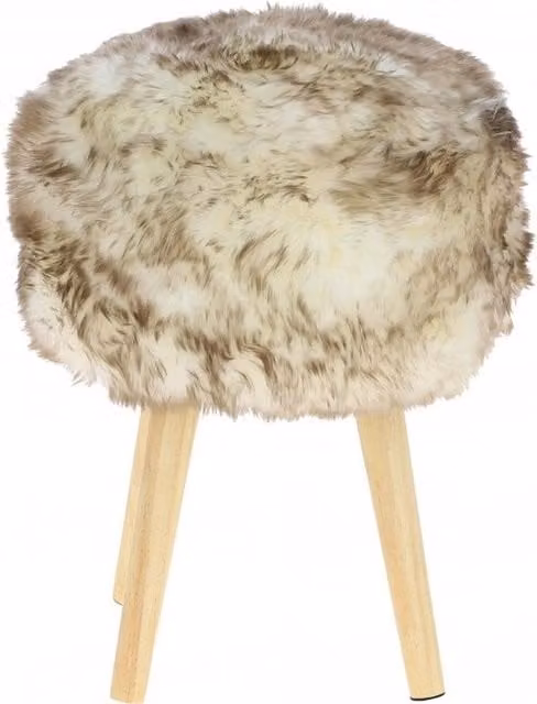 Wolf Tip New Zealand Sheepskin Stool in White and Multicolour with Ashwood Base