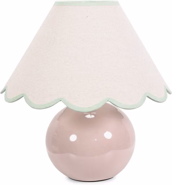 Bosco Stone Table Lamp with Green Scallop Fabric Shade