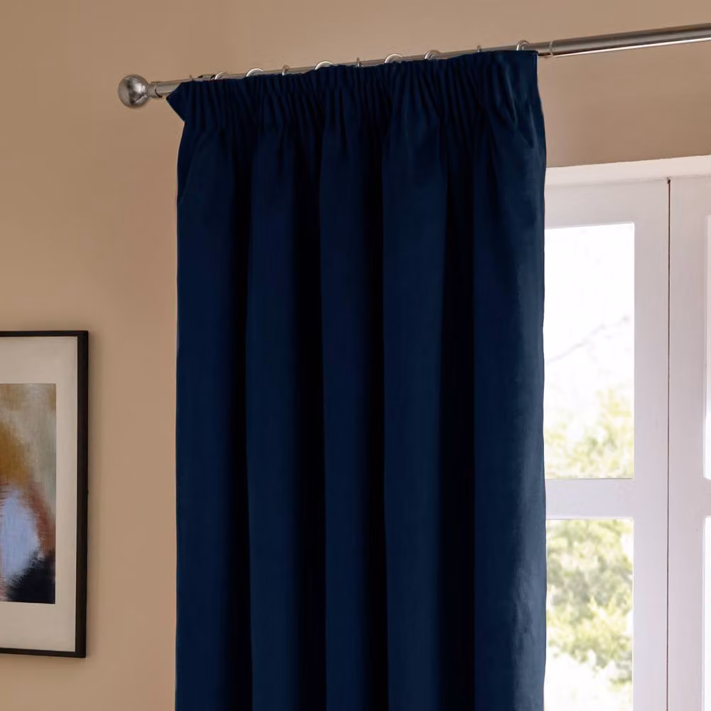 Furn Blue Velvet Room Darkening Pencil Pleat Curtain Pair, Width: 229 cm, Drop: 229 cm – 4