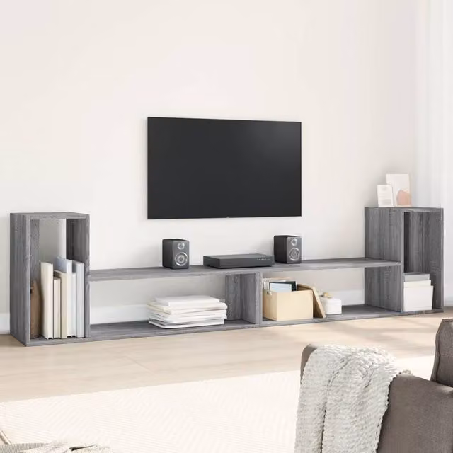 Berkfield Home Set of 2 Modern Grey Sonoma TV Cabinets in Engineered Wood, W/D/H: 100 x 30 x 50 cm – 1