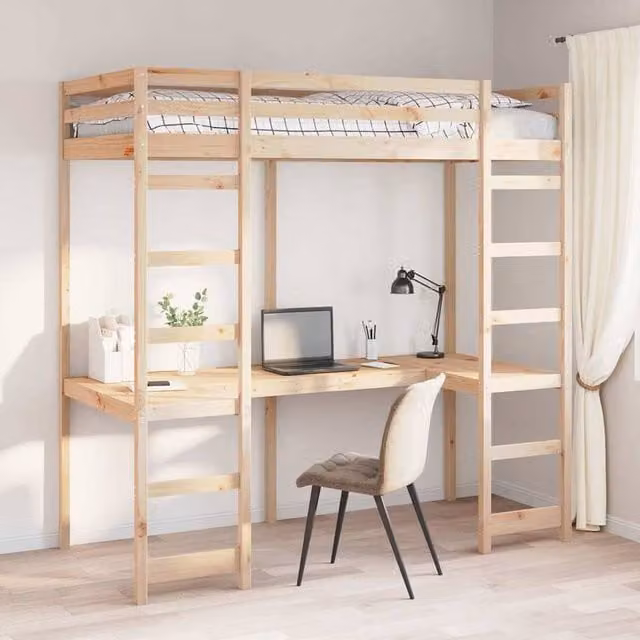 Berkfield Home Loft Bed Frame in Brown Solid Pine Wood, W/D/H: 90 x 190 x 205 cm