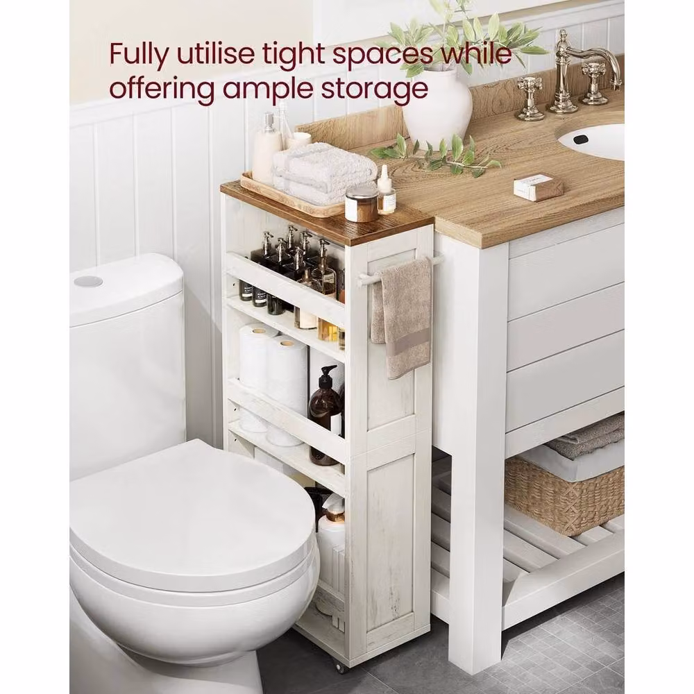 FORGEVIO 4-Tier Slim Kitchen Storage Trolley with Wheels and Adjustable Shelves, White – 2