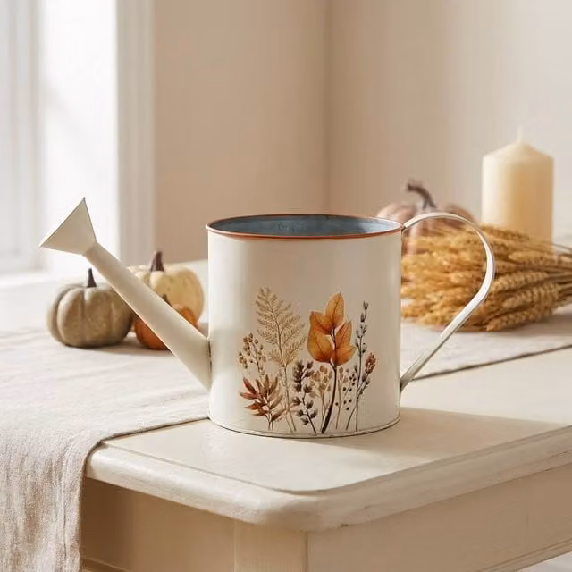 Garden Greatness Rustic Metal Watering Can Planter in Beige/White