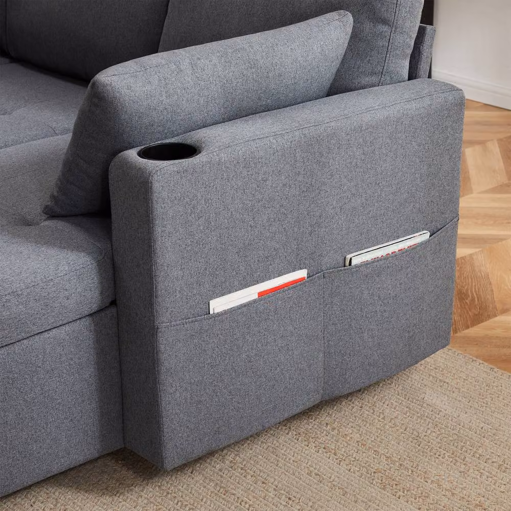 Rolipo Grey L-Shaped 3 Seater Corner Sofa Bed with Storage and Pull Out Drawer – 6