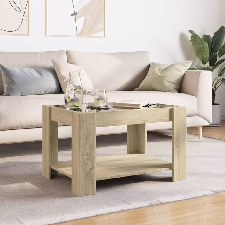 Berkfield Home LED Coffee Table in Sonoma Oak, W/D/H: 73 x 53 x 45 cm