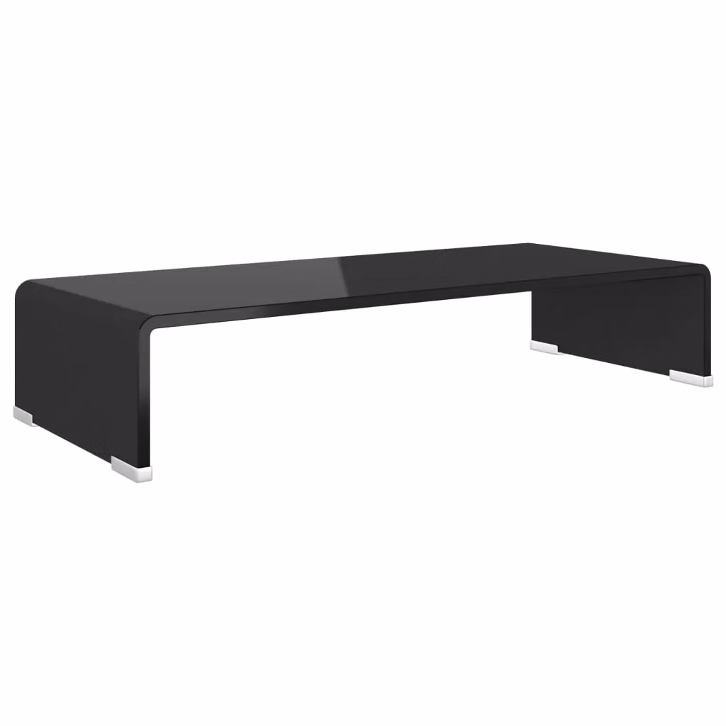 Berkfield Home Black Glass TV Stand and Monitor Riser, W/D/H: 60 x 25 x 11 cm – 2