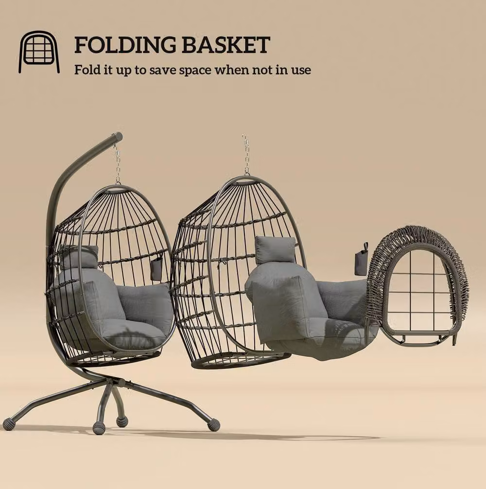 STILVORA Hanging Egg Swing Chair with Metal Stand and Cup Holder in Grey – 6
