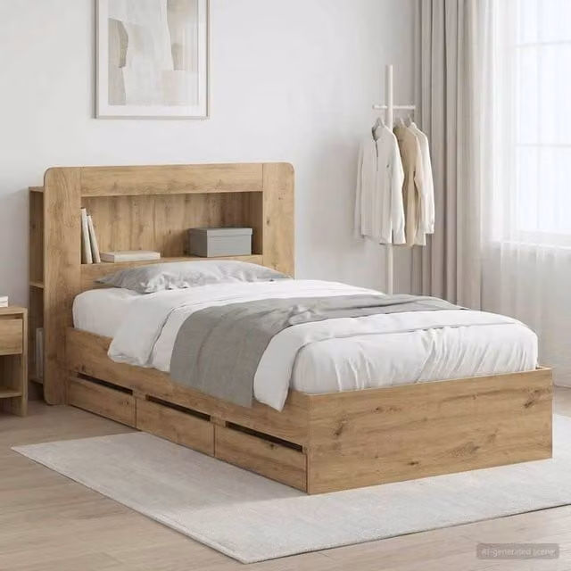 Berkfield Home Artisan Oak Bed Frame with Storage Drawers in Brown, W/D/H: 80 x 200 cm