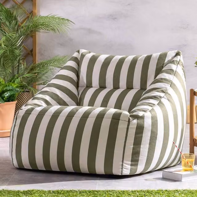 icon Natalia Stripe Soft Woven Kyoto Armchair Bean Bag in Olive Green – 1