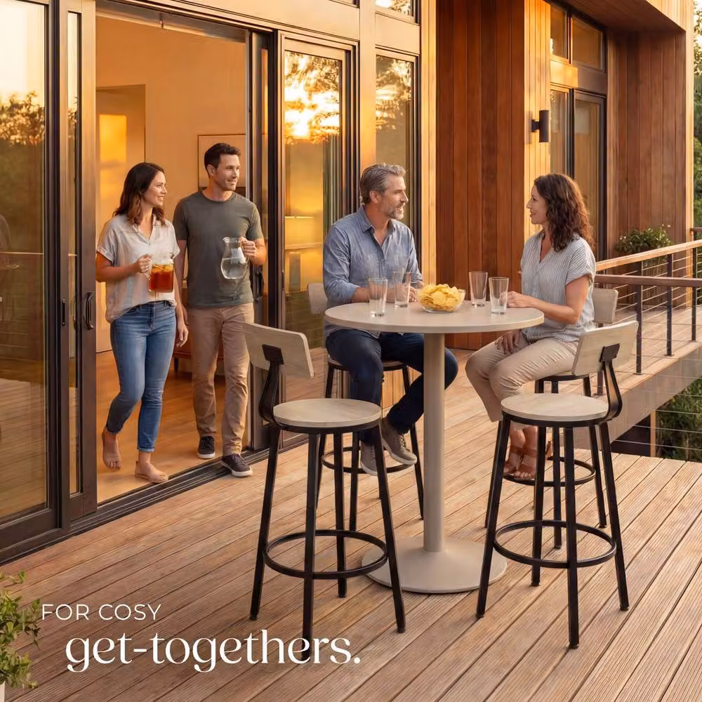 tectake Poole Industrial Set of 4 Bar Stools in Light Oak and Brown – 5