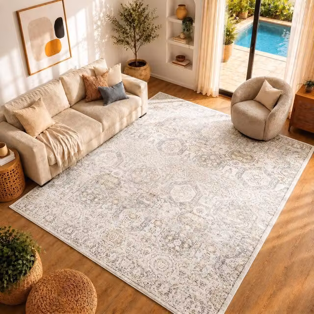 Livabliss Tan Traditional Boho Living Room Rug, W: 160 cm, L: 220 cm