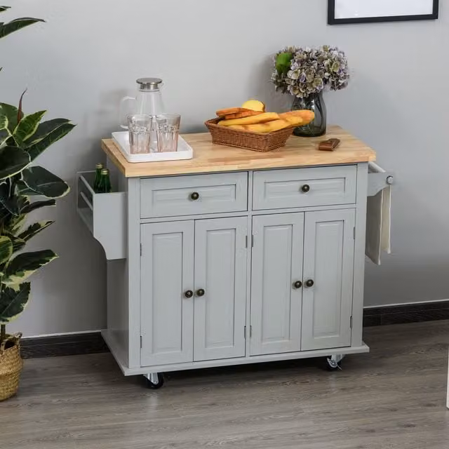 HOMCOM Modern Rolling Kitchen Island with Flexible Storage in Grey