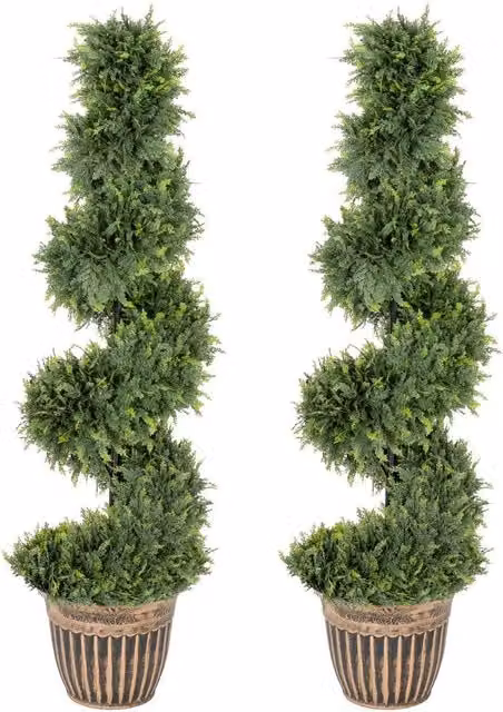 KORVIXA Set of 2 Green Decorative Artificial Spiral Trees, Height: 120 cm