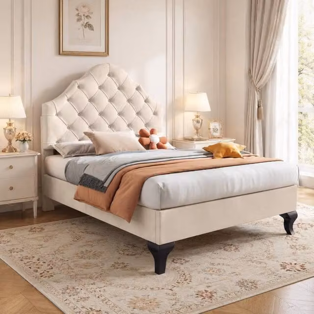 STILVORA Upholstered Single Bed in Beige with Height-Adjustable Headboard, W: 90 cm, L: 190 cm – 1