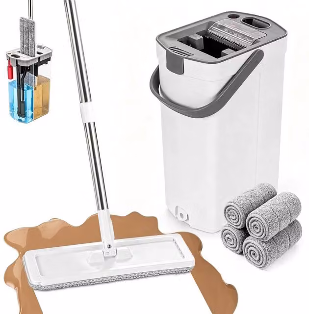Havendro Mop Bucket Set with Wringer and 4 Microfibre Cloths in White