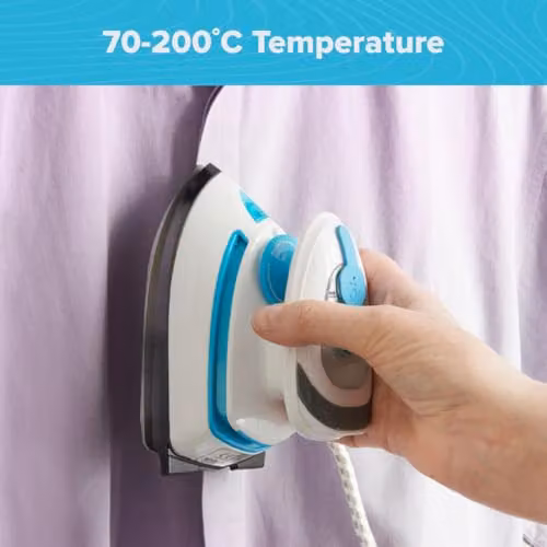 Quest Mini Travel Iron and Steam Iron in White with Non-Stick Soleplate and 408W Power – 5