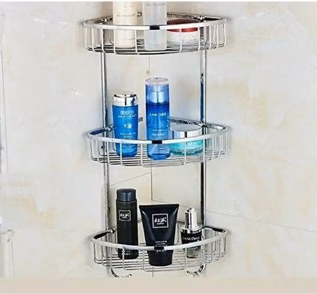 EONLION 3 Tier Stainless Steel Wall Mounted Corner Shower Rack in Silver