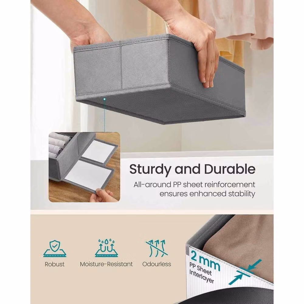 The Bazaarist Set of 4 Foldable Drawer Organisers with Dividers, Grey – 3