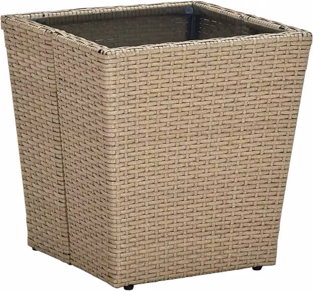 Berkfield Home Beige Poly Rattan and Tempered Glass Tea Table W/D/H: 41.5 x 41.5 x 44 cm – 1