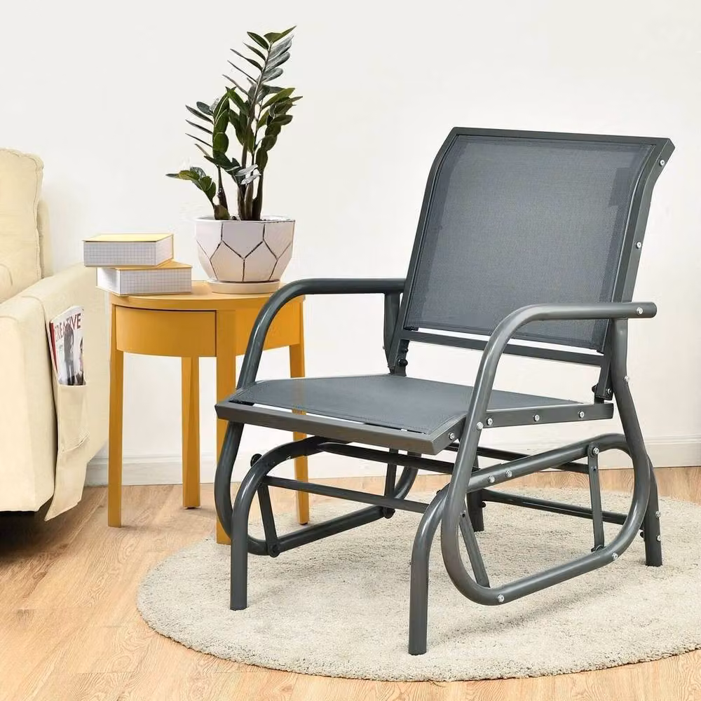SPETLEK Grey Metal Garden Glider Chair with Swing Rocking Function – 4