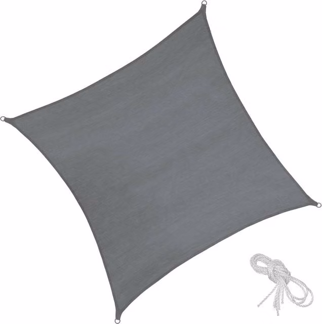 tectake Rectangular Shade Sail with UPF 50+ UV Protection and Water-Repellent HDPE Material, Grey, W/D: 360 x 360 cm