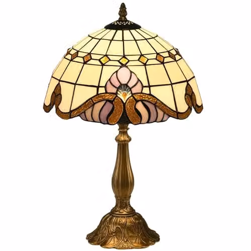HOMCOM Antique Tiffany Stained Glass Table Lamp in Multicolour and Gold/Brass