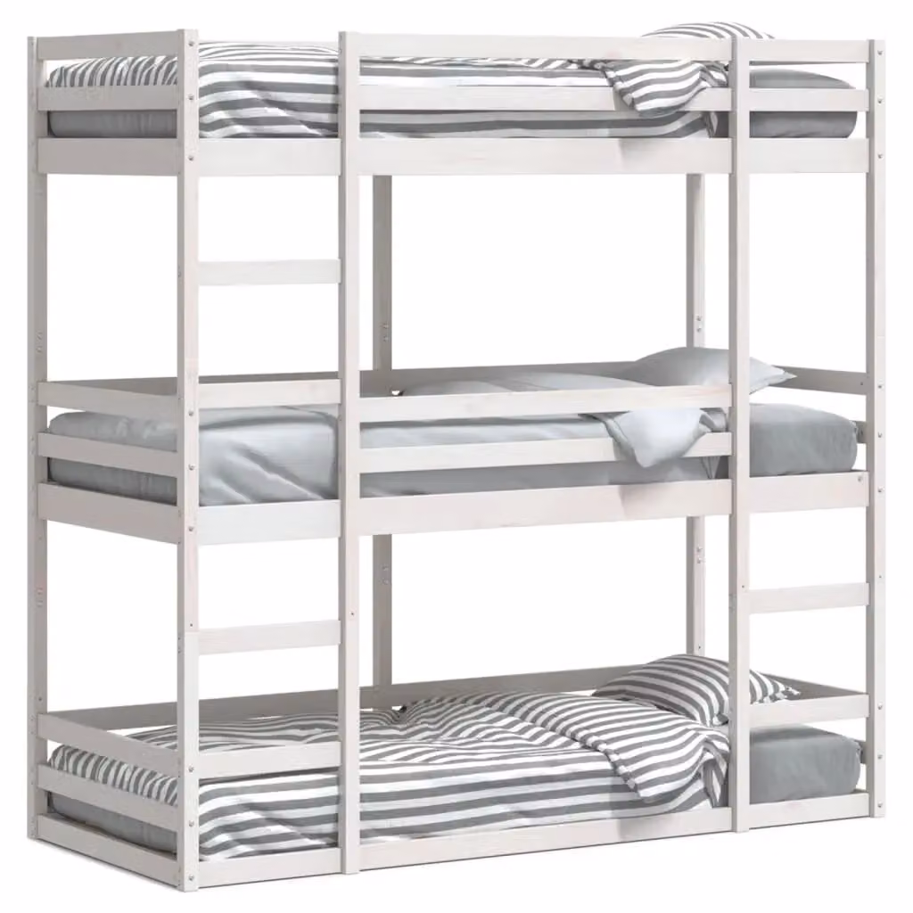 Berkfield Home Triple Bunk Bed in White Solid Wood Pine, W/D/H: 90 x 190 cm – 2