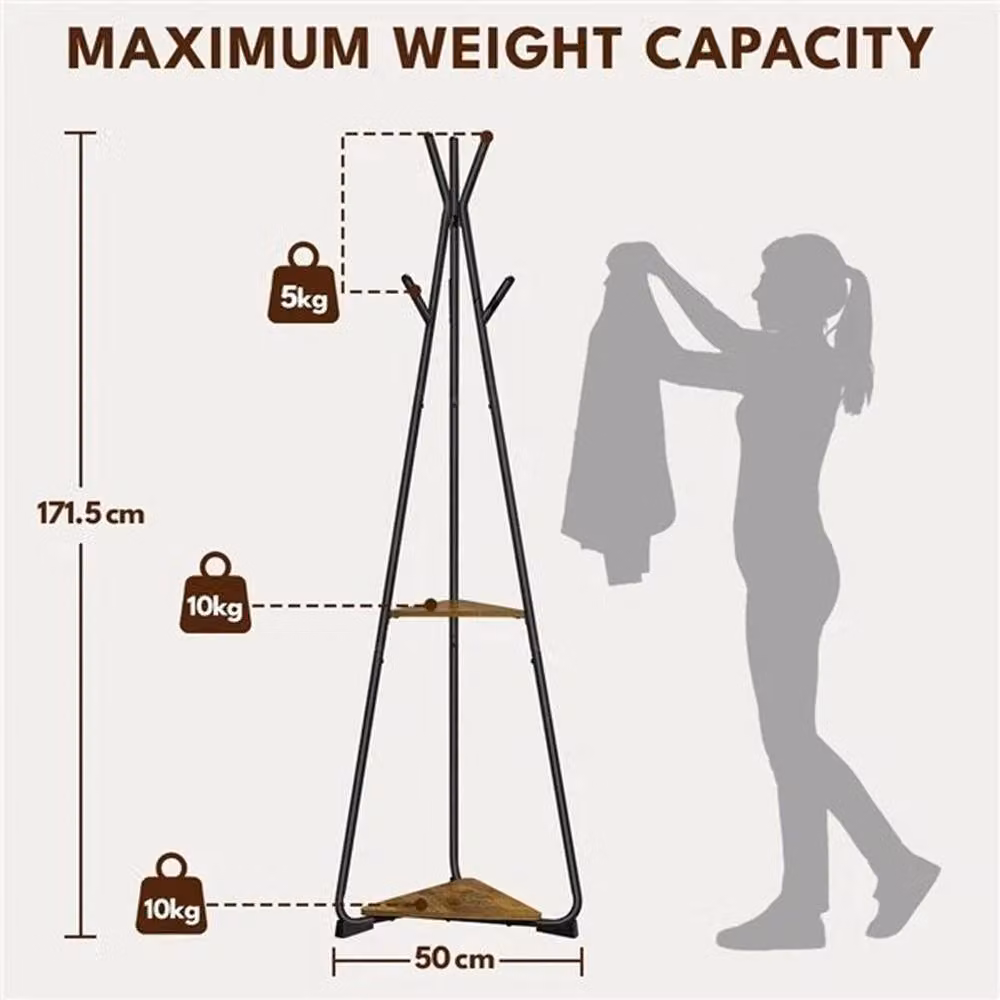 Kelvenix Freestanding Tripod Coat Stand in Rustic Brown and Black Metal – 2
