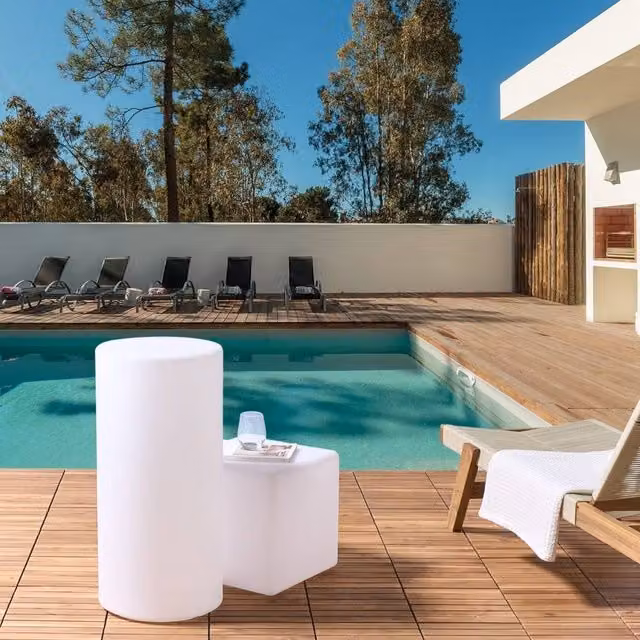 Wyld and Coco White Outdoor LED Floor Lamp with Remote Control, IP54 Rated, W/D/H: 36 x 36 x 78 cm – 1