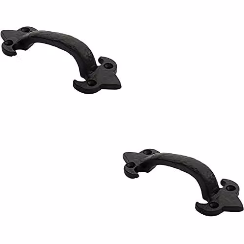 Loops 2 Pack Traditional Forged Iron Pull Handles in Black Antique, W: 13.2 cm, H: 5.0 cm