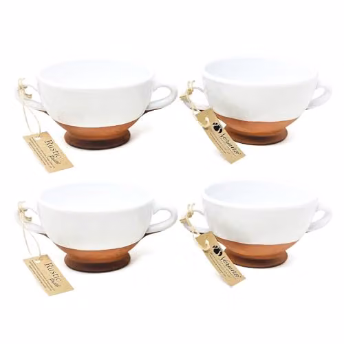 Verano Spanish Ceramics Rustic Pastel Half Dipped White Ceramic Soup Bowls, Set of 4, Diameter: 14.5 cm – 2
