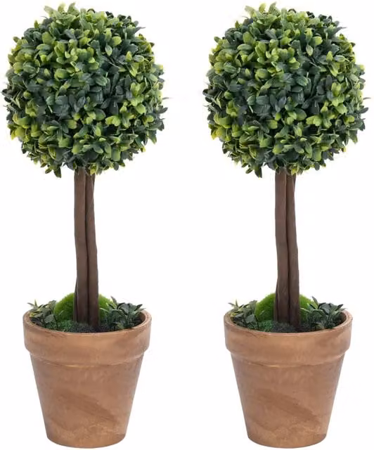 Berkfield Home Artificial Ball Shaped Boxwood Plants with Pots, Green, 2 Pack, Height: 56 cm