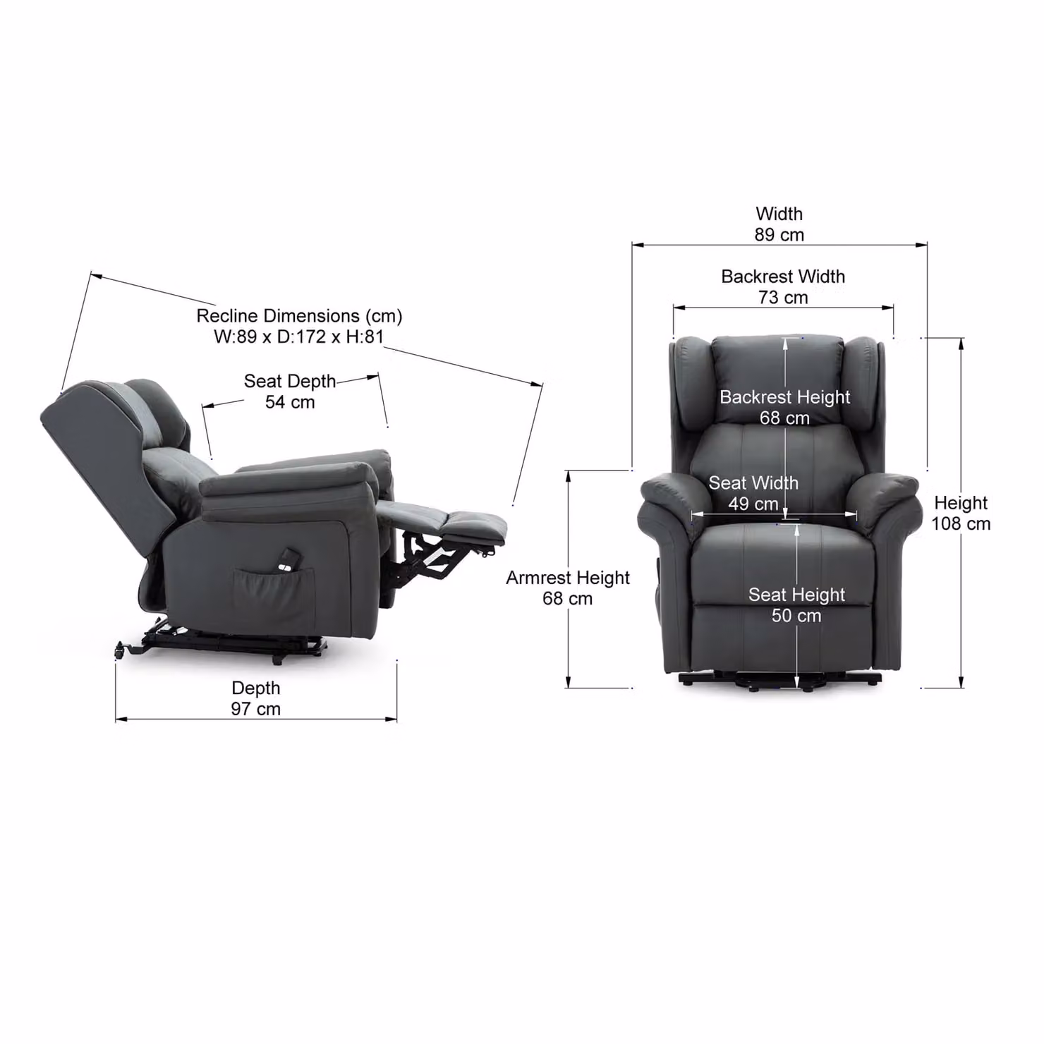 More4Homes Oakford Single Motor Rise Recliner Wingback Chair in Grey Bonded Leather – 5