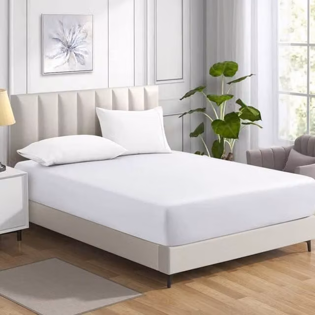 Homes-Linen Non Iron White Polycotton Percale Fitted Sheet, W/D/H: 140 x 200 x 25 cm