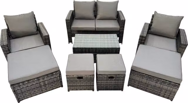 Fimous 8 Seater Wicker PE Rattan Outdoor Furniture Set with 4 Stools in Dark Grey