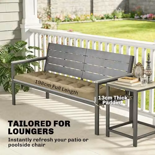 Outsunny Memory Foam Sun Lounger Cushion with Ties, Sand, W/D: 190 x 60 cm – 3